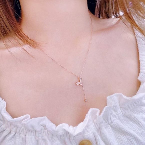 New Popular Butterfly Necklace for Women 18K Gold Plated CZ, HA4603 - Picture 6 of 6